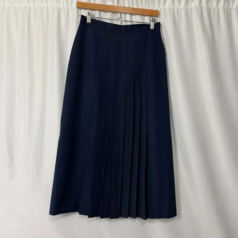 Vintage Michele Navy Blue Knife Pleat Midi A-Line Skirt No Size Tags